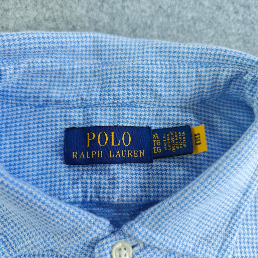 Polo Ralph Lauren Knit Houndstooth Shirt Mens XL Blue White Button Up Cotton - Picture 4 of 9
